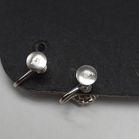 Vintage Coro Screw Back Clip Earrings With Clear Rhinestones Silver Tone Metal - Picture 3 of 4